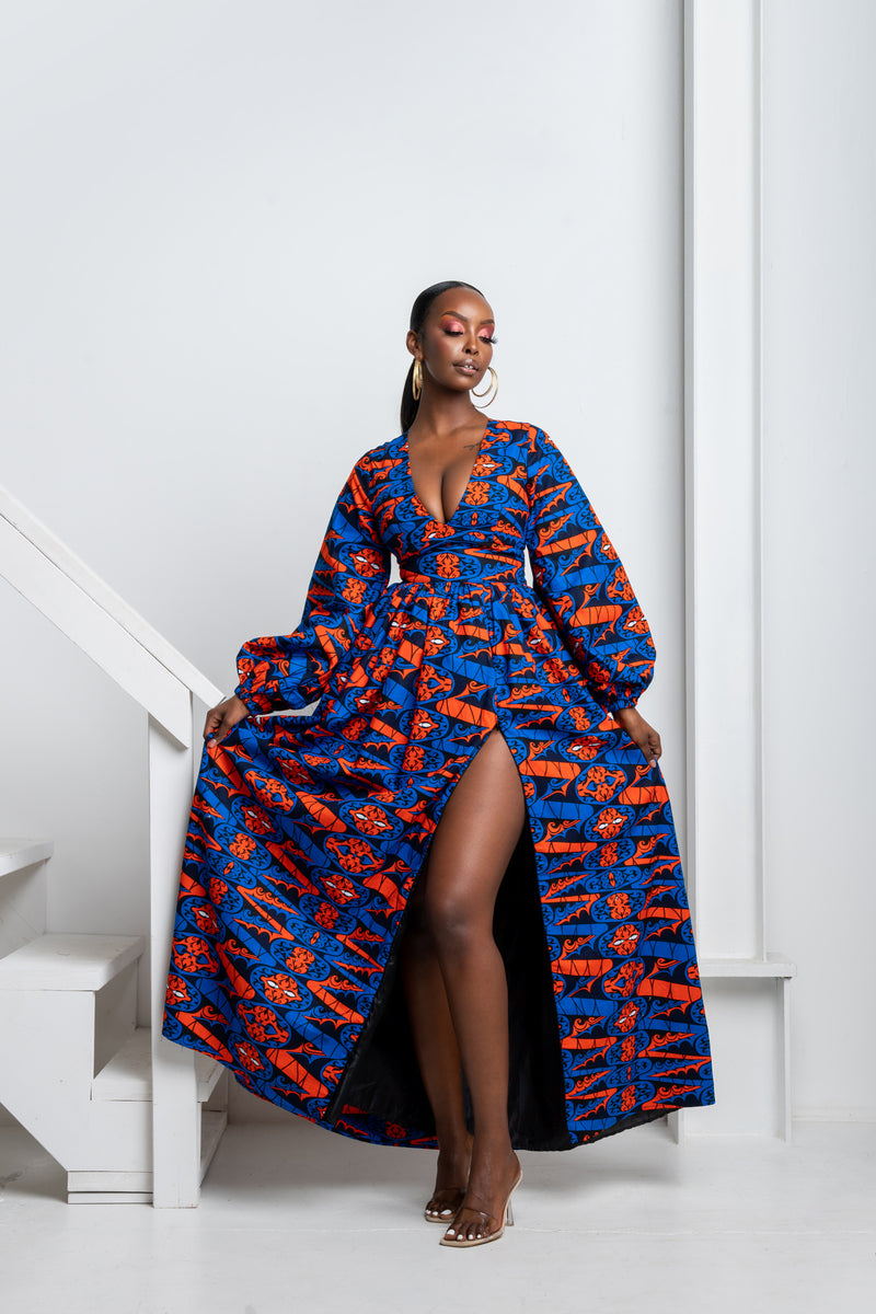 ASA African Print V-Neck Maxi Dress