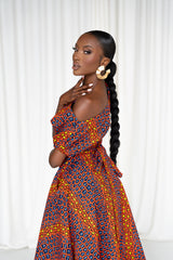 JEMIMA African Print One-shoulder Midi Dress