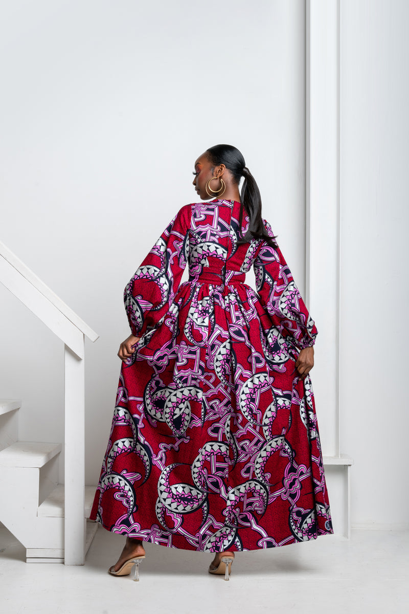 KACHI African Print V-Neck Maxi Dress