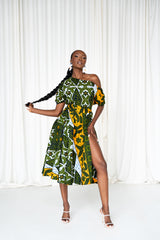 RIMI African Print One-shoulder Midi Dress