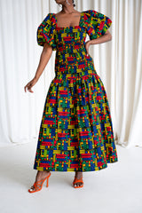 NINA African print smocked body maxi dress