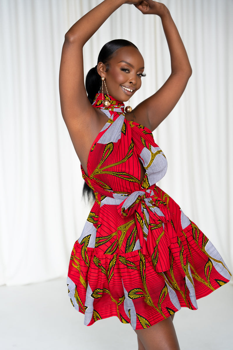 ROLAKE African Print Flair Mini Infinity dress