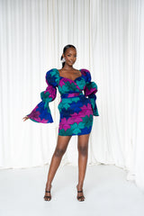 ZURI African Print Off-shoulder Puffy Sleeve Mini Dress