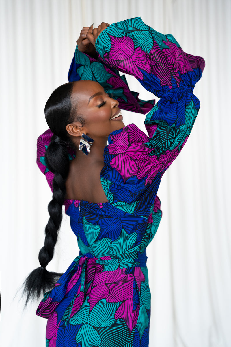 ZURI African Print Off-shoulder Puffy Sleeve Mini Dress