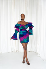 ZURI African Print Off-shoulder Puffy Sleeve Mini Dress