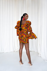 LIRA African Print Off-shoulder Puffy Sleeve Mini Dress