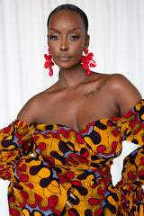 LIRA African Print Off-shoulder Puffy Sleeve Mini Dress