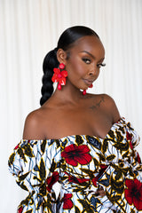 LOLA African Print Off-shoulder Puffy Sleeve Mini Dress