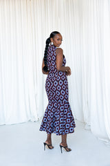 TIMI African Print Maxi Mock Neck Dress