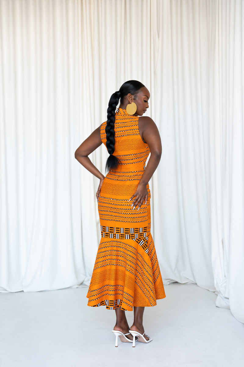 FAWA African Print Maxi Mock Neck Dress