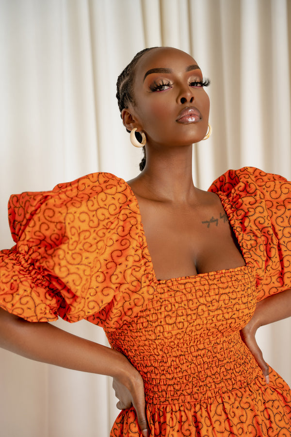 OBI African print smocked maxi dress (PUFFY SLEEVE)