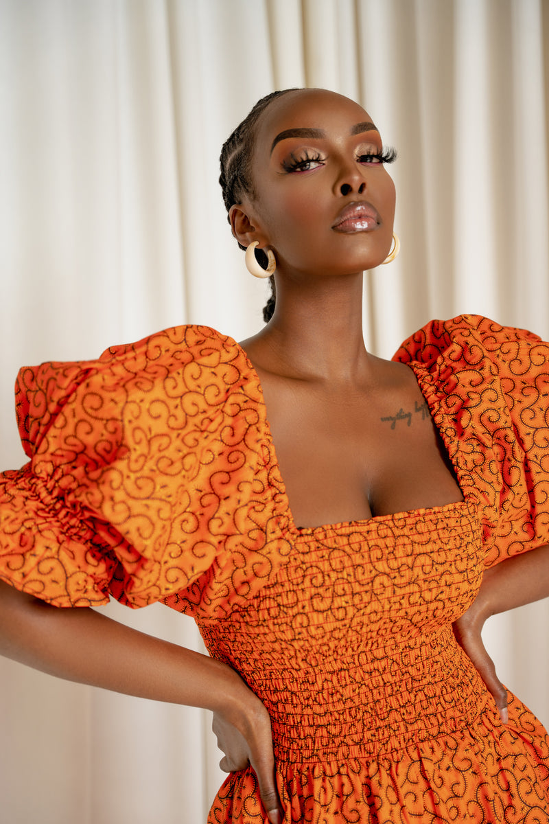 OBI African print smocked maxi dress (PUFFY SLEEVE)
