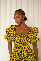 YEWANDE African print smocked maxi dress (PUFFY SLEEVE)
