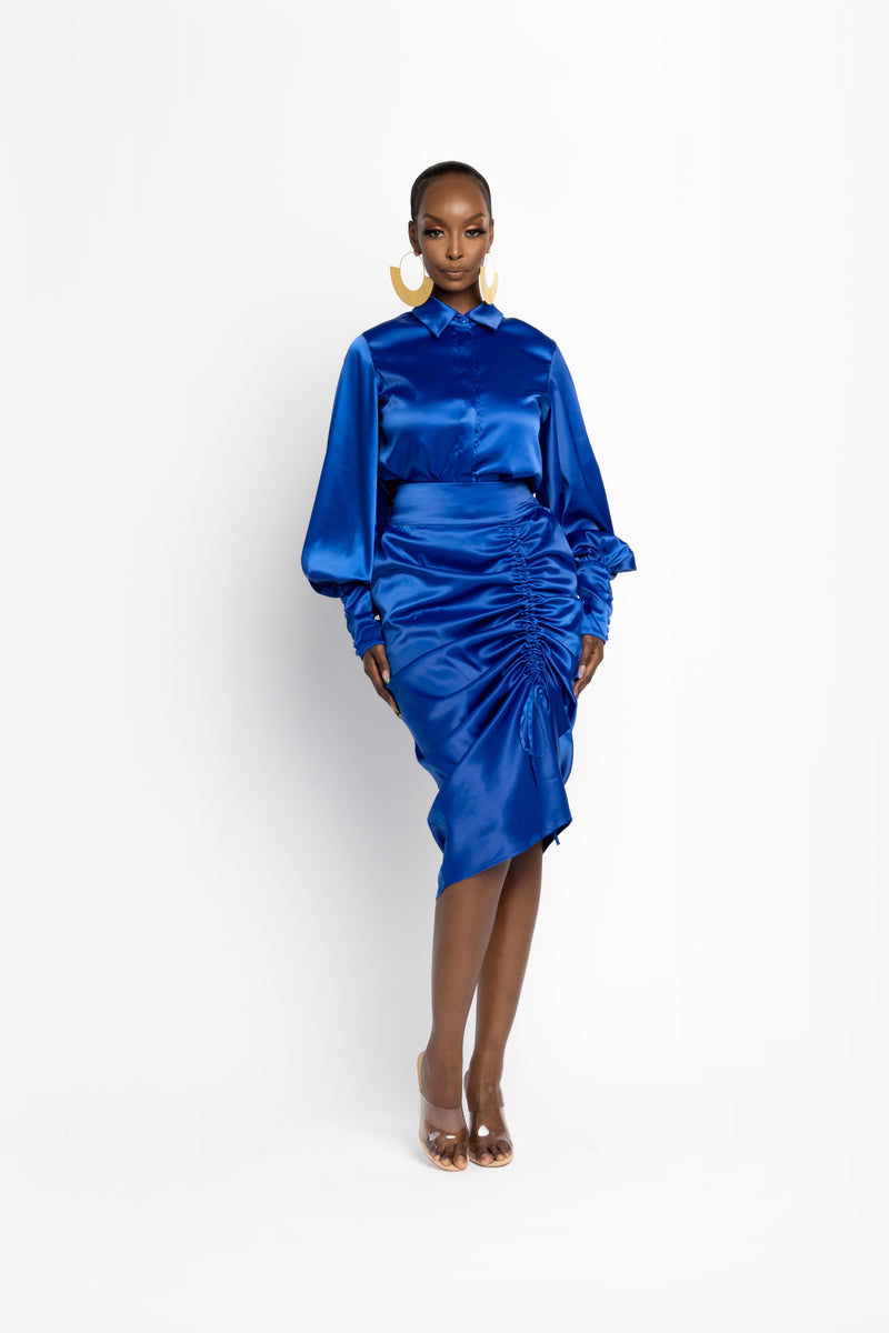 COBALT BLUE GRAYCE midi skirt