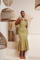 LISA African Print Maxi Mock Neck Dress