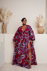 KACHI African Print V-Neck Maxi Dress