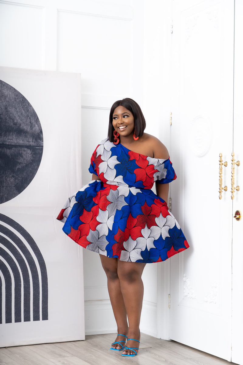 ABIKE African Print One-shoulder Mini Dress