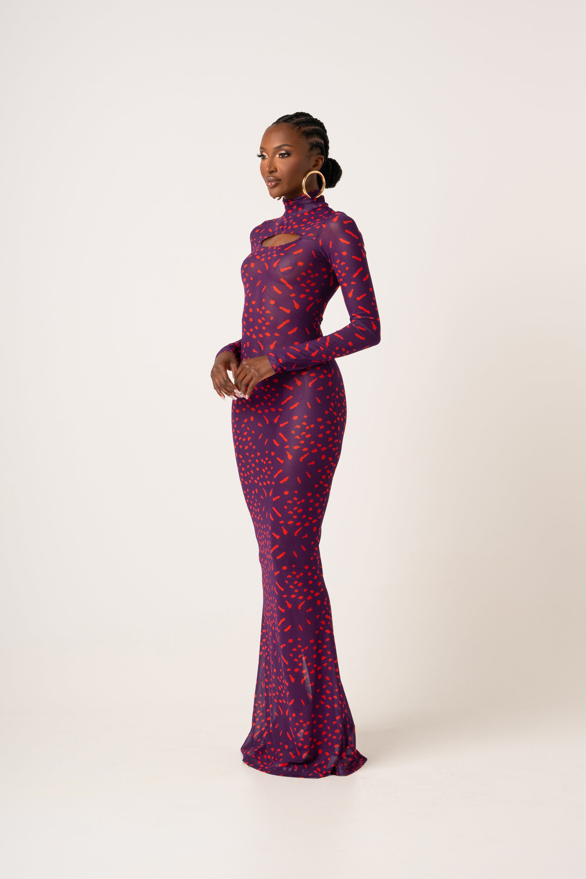 AMINAH LONG SLEEVE MAXI MESH DRESS