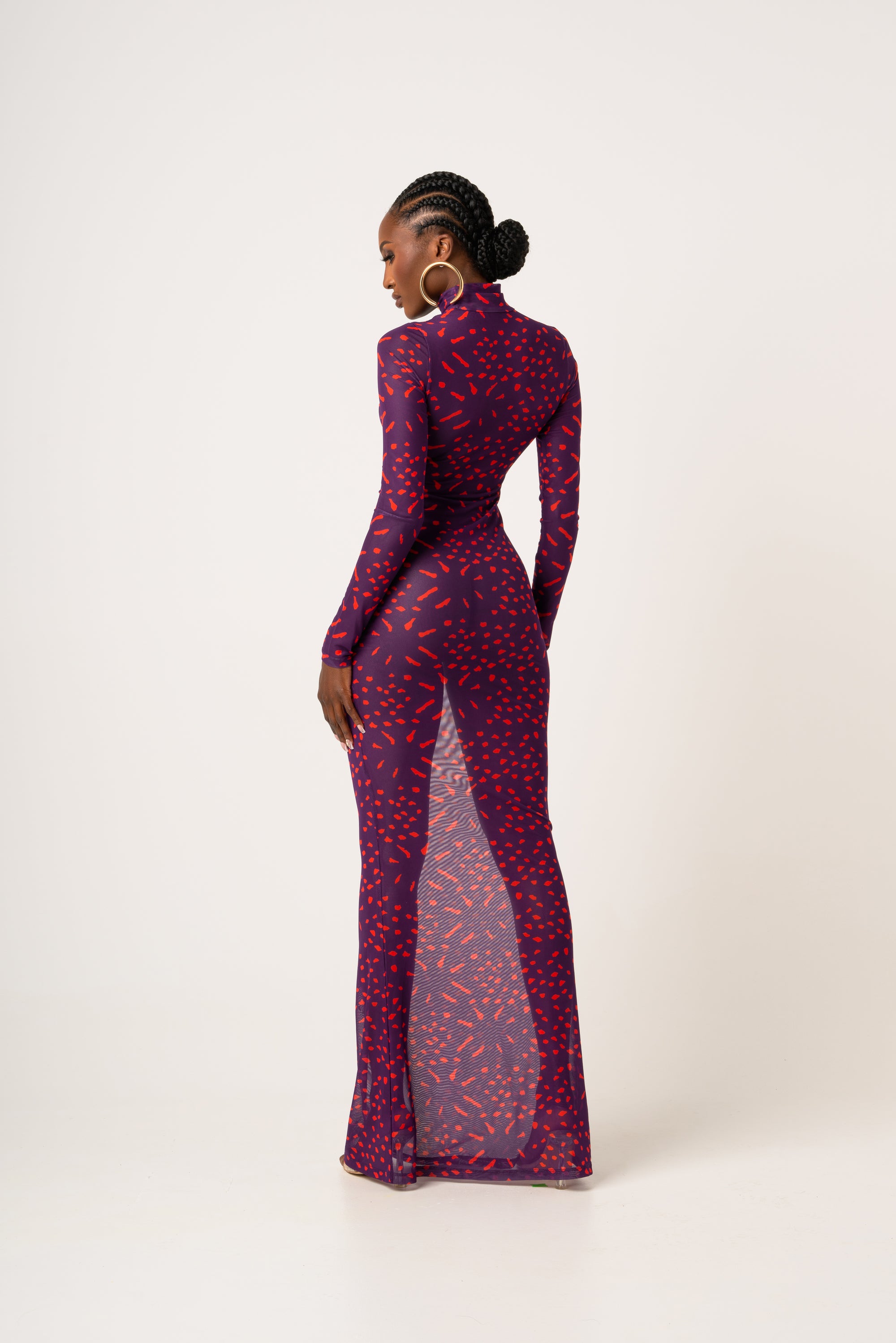 AMINAH LONG SLEEVE MAXI MESH DRESS