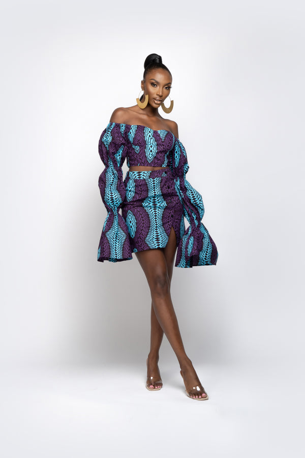 WOLE African Print Puffy Sleeve Crop Top