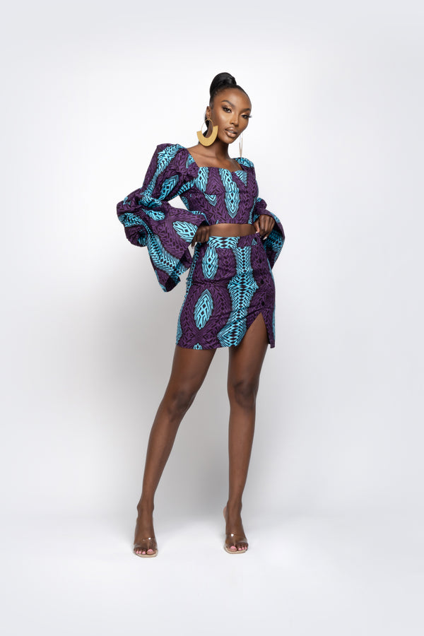 WOLE African Print Puffy Sleeve Crop Top