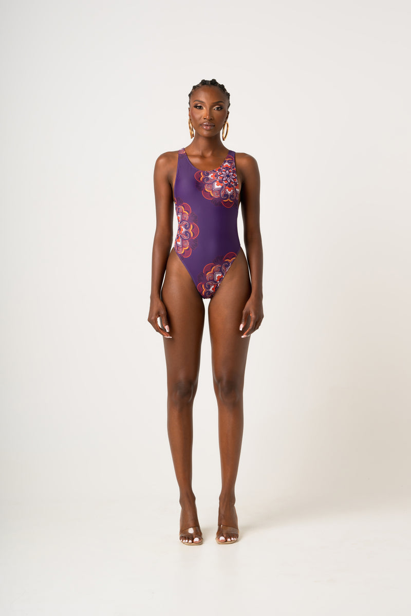 ENANG PURPLE ROUND NECK ONE PIECE SWIMSUIT