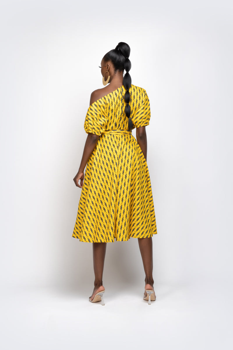 CHI-CHI African Print One-shoulder Midi Dress