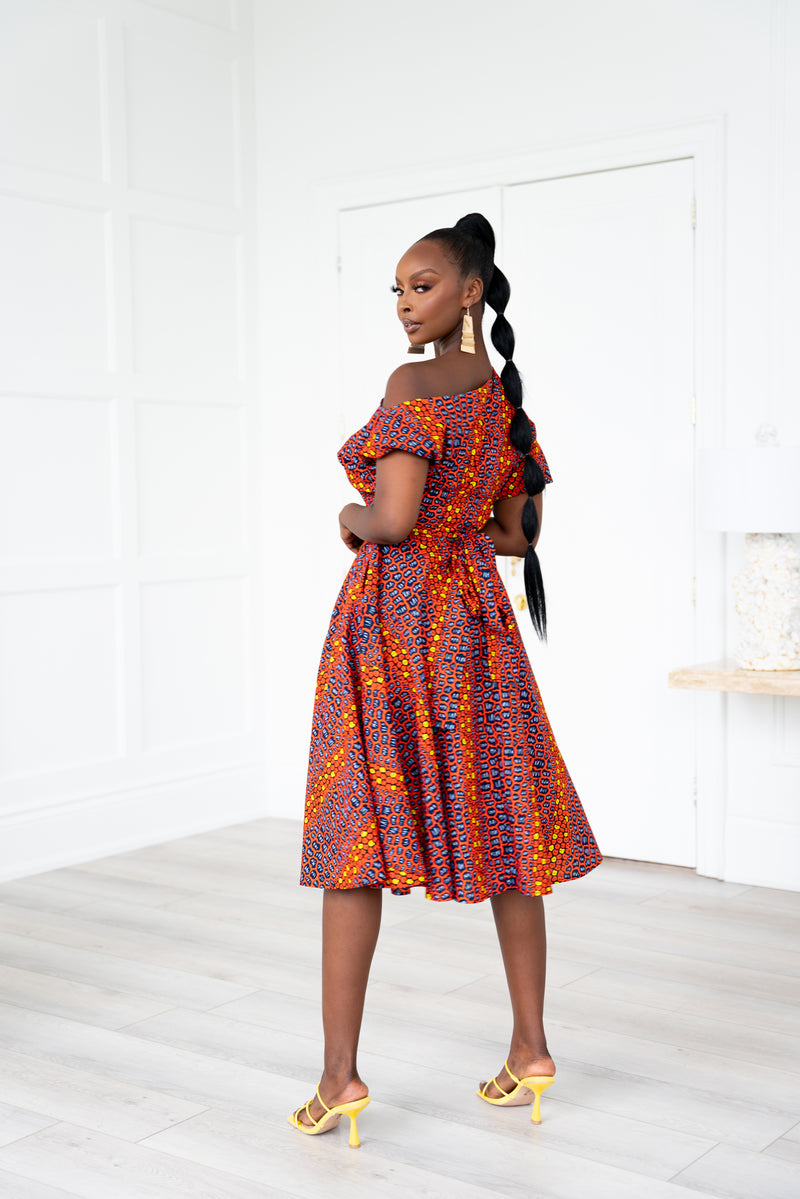 JEMIMA African Print One-shoulder Midi Dress