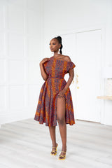 JEMIMA African Print One-shoulder Midi Dress