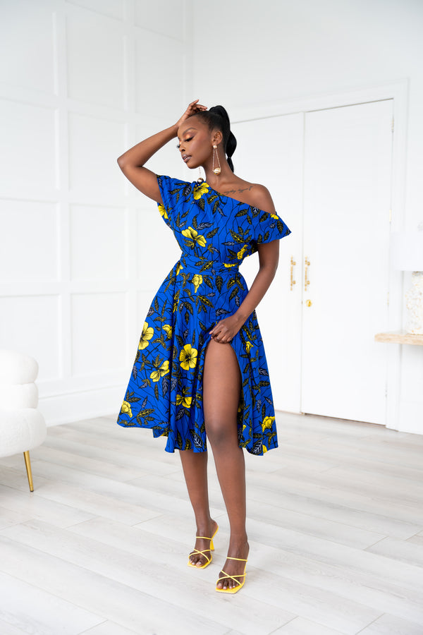 MOFOPE African Print One-shoulder Midi Dress