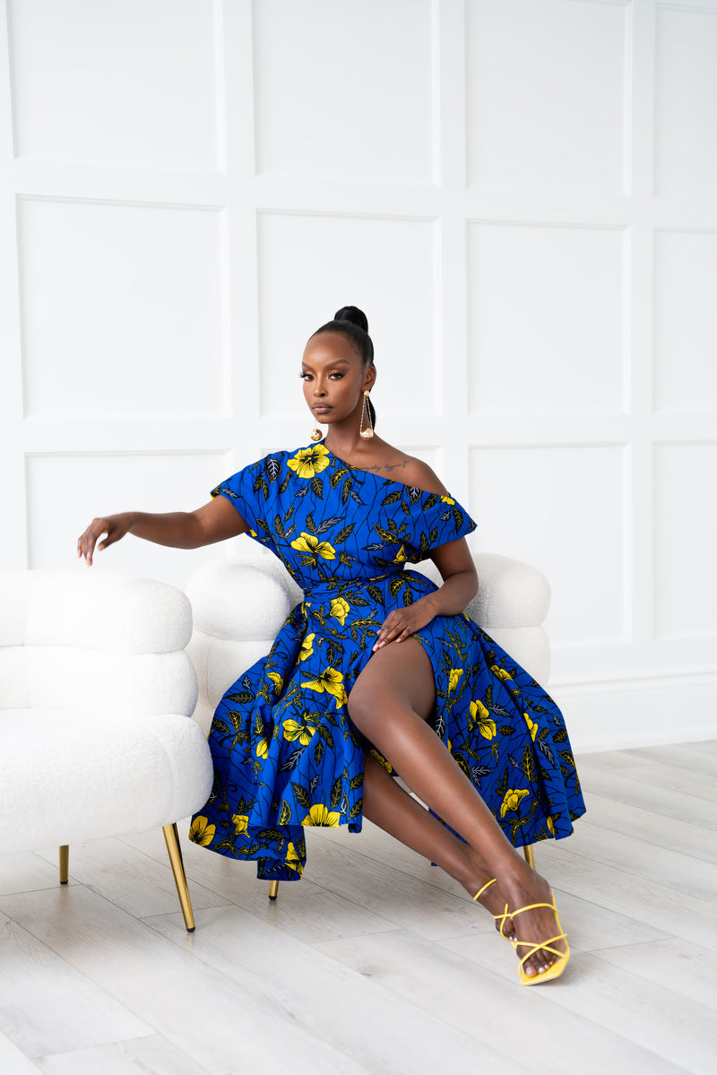 MOFOPE African Print One-shoulder Midi Dress
