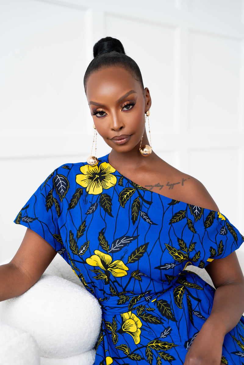 MOFOPE African Print One-shoulder Midi Dress