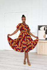 TURO African Print One-shoulder Midi Dress