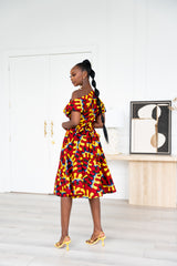 TURO African Print One-shoulder Midi Dress