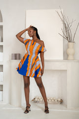 SOMIE African Print One-shoulder Mini Dress