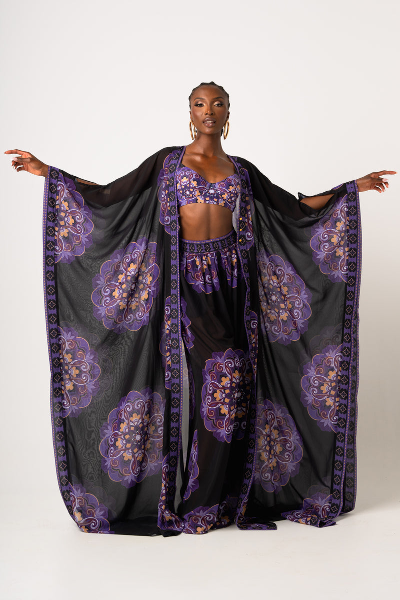 ENANG BLACK LONG KAFTAN CHIFFON KIMONO