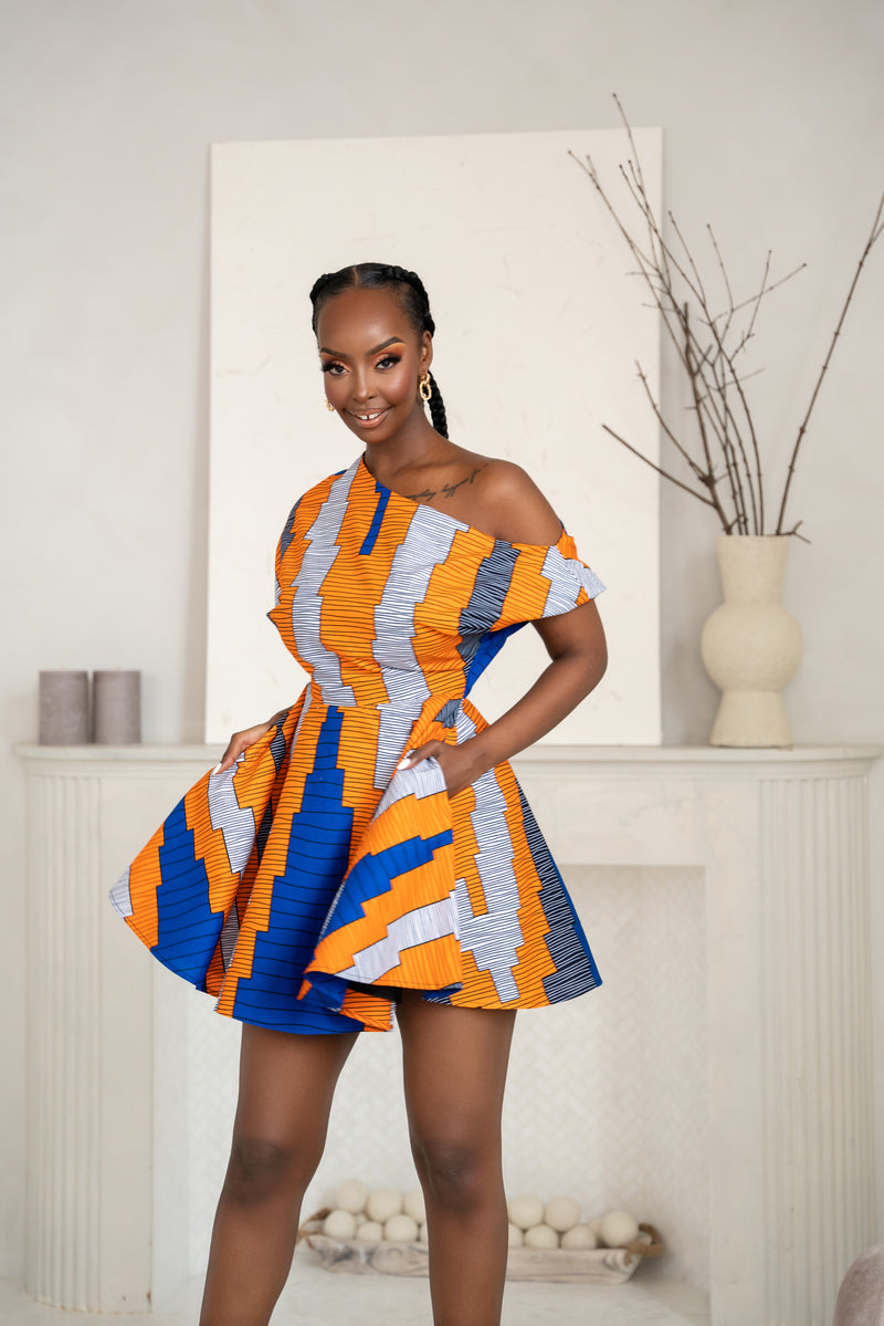 SOMIE African Print One-shoulder Mini Dress