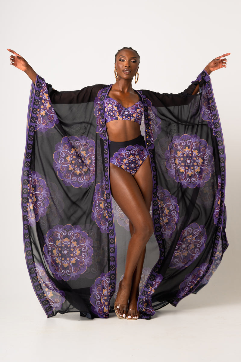 ENANG BLACK LONG KAFTAN CHIFFON KIMONO