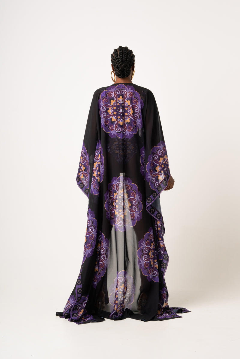 ENANG BLACK LONG KAFTAN CHIFFON KIMONO