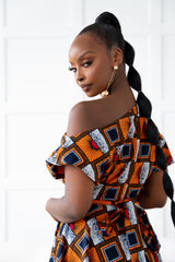 RIRE African Print One-shoulder Midi Dress