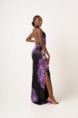 ENANG BLACK SILK HALTER MAXI DRESS