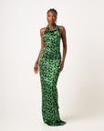 AZI SILK HALTER MAXI DRESS