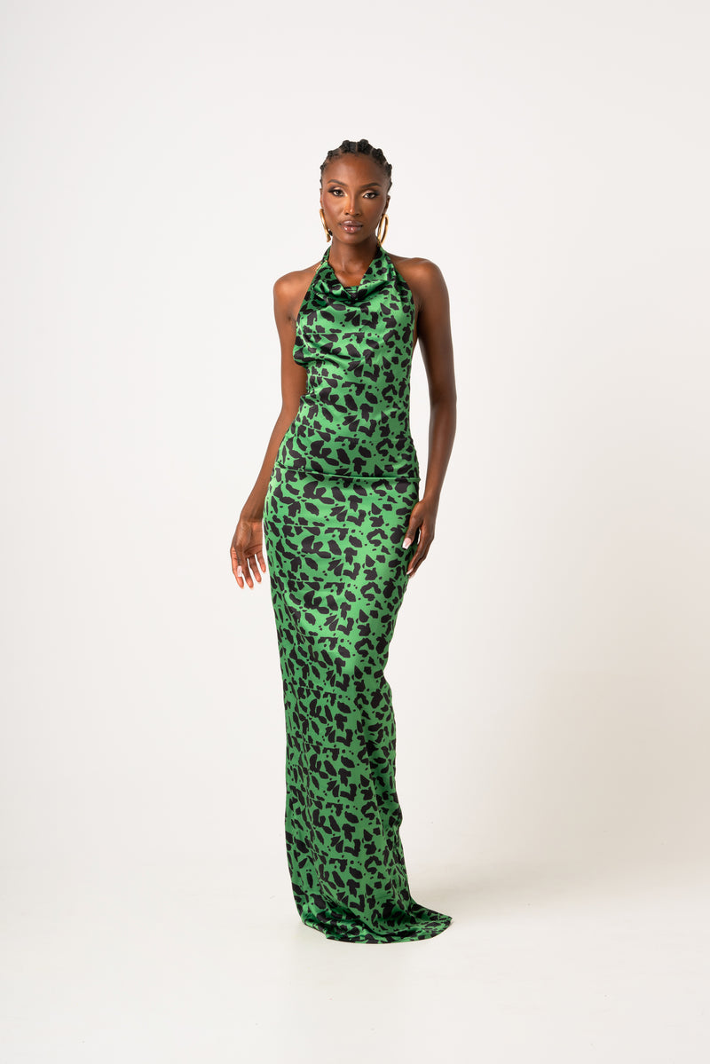 AZI SILK HALTER MAXI DRESS