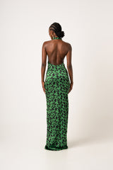 AZI SILK HALTER MAXI DRESS