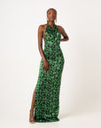 AZI SILK HALTER MAXI DRESS