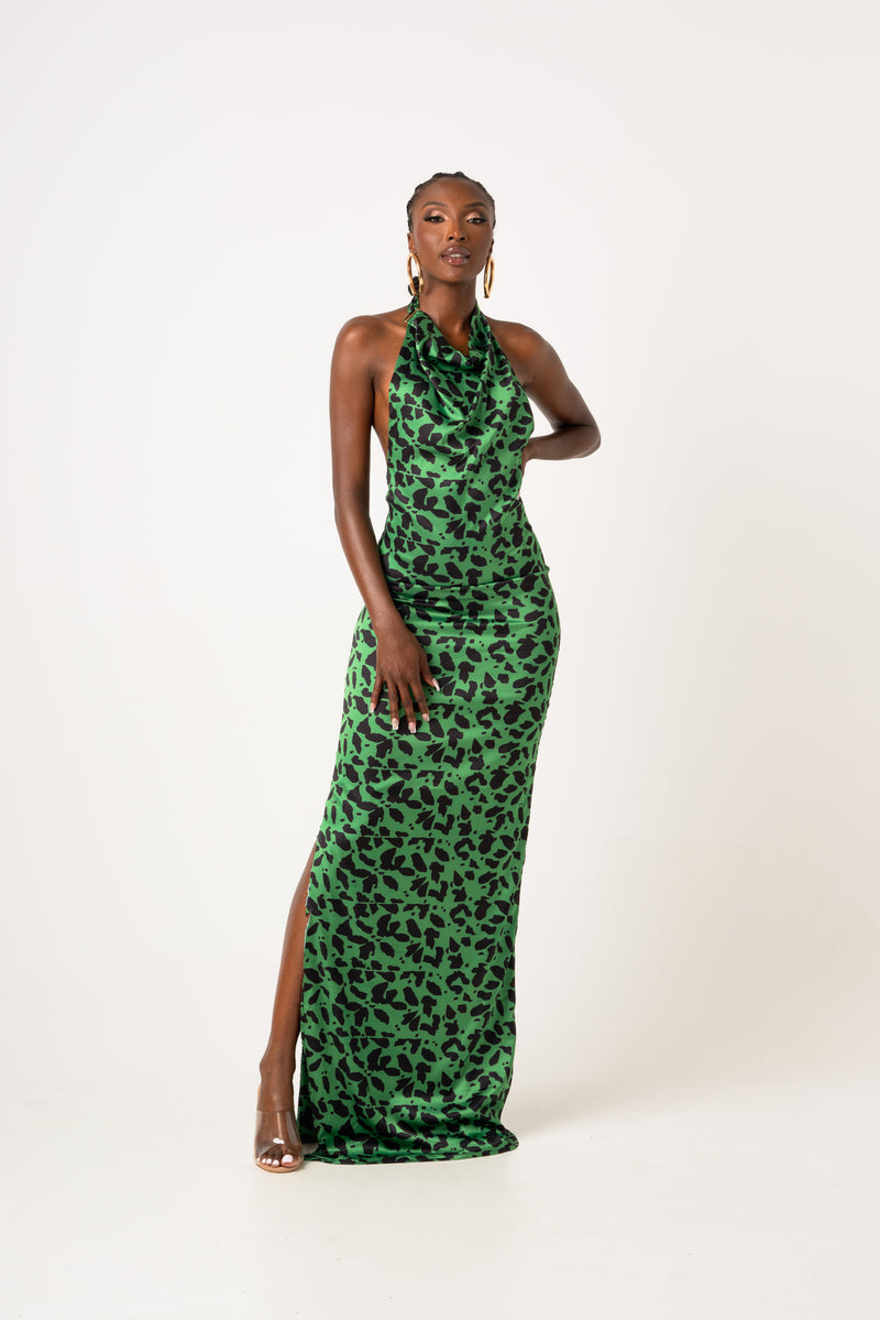 AZI SILK HALTER MAXI DRESS