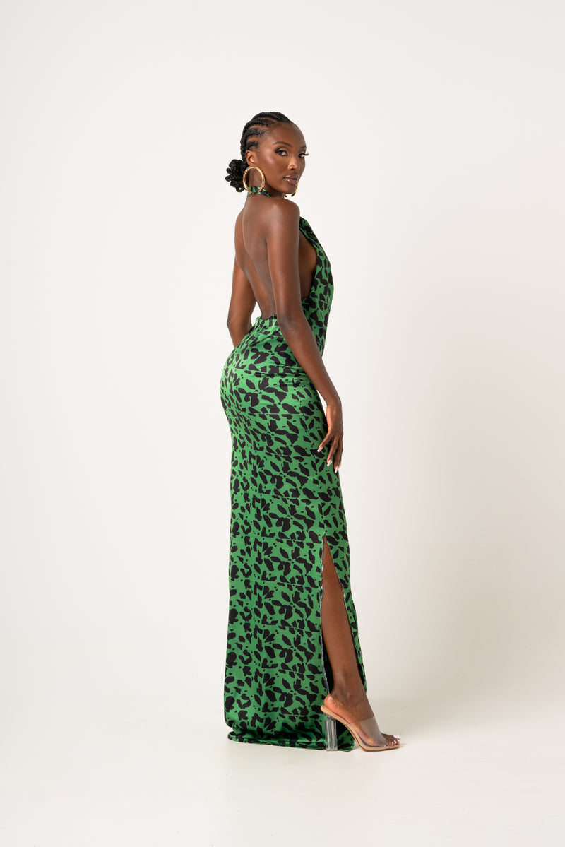 AZI SILK HALTER MAXI DRESS
