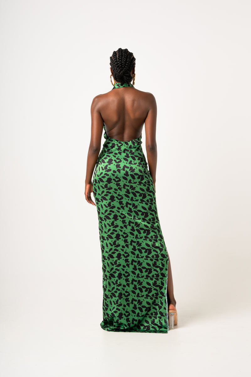 AZI SILK HALTER MAXI DRESS