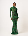AZI LONG SLEEVE MAXI MESH DRESS