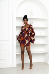 DORA African Print Off-shoulder Puffy Sleeve Mini Dress